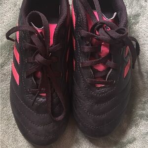 Kids Black and Pink Adidas Cleats